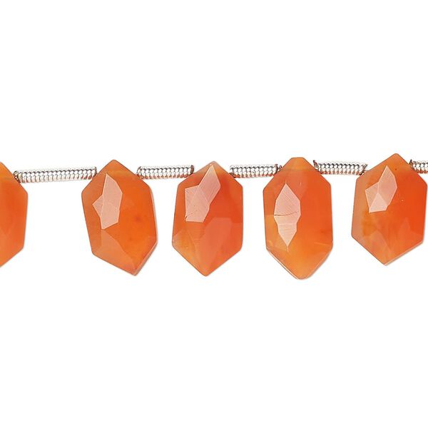Carnelian 1pkg22, hand-cut side-drilled faceted puffed hexagon bead 13x7mm image number 0