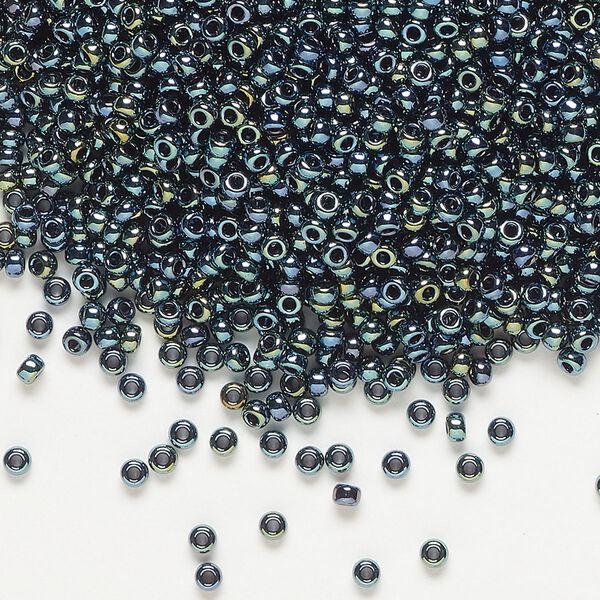 Seed bead, Miyuki, glass, pkg/250g, #11 rocaille, opaque iris gunmetal (RR-456). image number 0