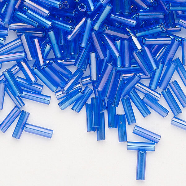 Bead, Preciosa Ornela Czech glass, bugle bead, pkg/500g, 1/4 inch, rainbow translucent blue, (31100). image number 0