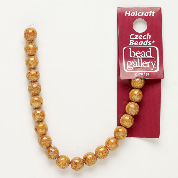 Bead, Czech glass, opaque orange travertine, 7-8mm round. Sold per pkg of 20. image number 0