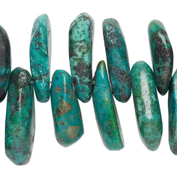 Bead, turquoise (dyed / stabilized), green-brown, 19x11mm-25x14mm top-drilled puffed teardrop, C grade, Mohs hardness 5 to 6. Sold per 15" to 16" strand. image number 0