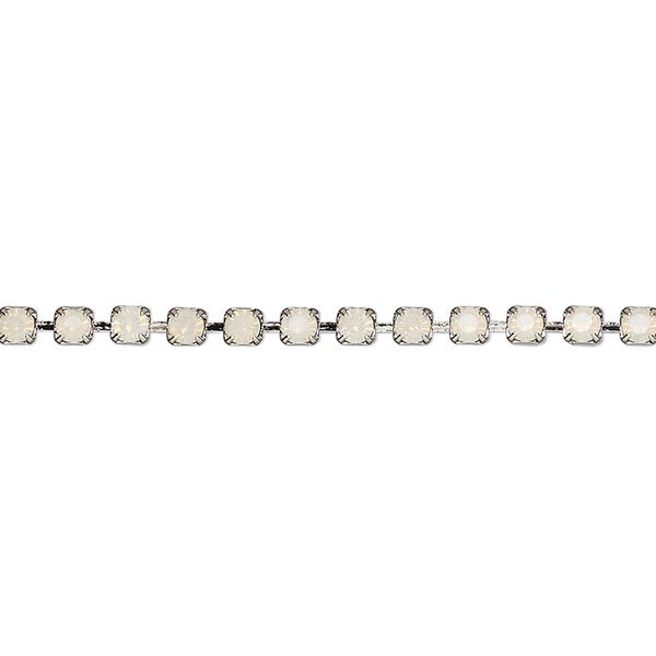Cupchain, VINTAGE Crystal™, imitation rhodium-plated brass and crystal, white opal, 2.6mm round. Sold per pkg of 1 meter. image number 0