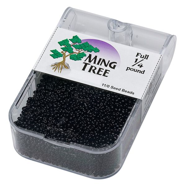 Seed bead, Ming Tree™, glass, pkg/1/4 pound, #11 round, opaque black. image number 0