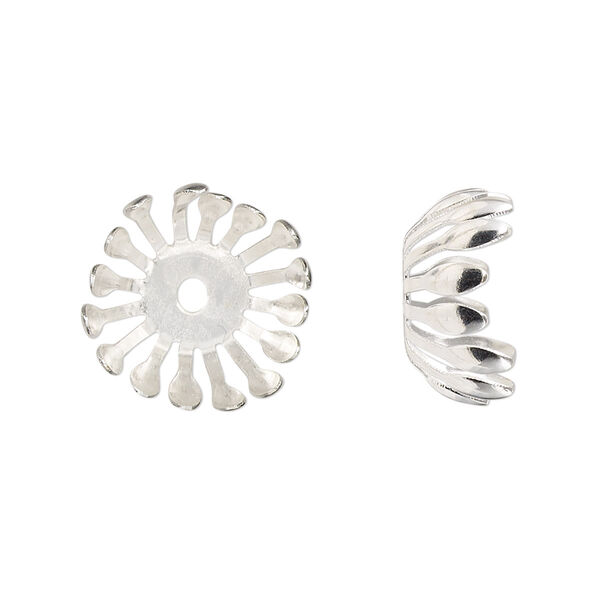 Bead cap, silver-finished steel, 17x7.5mm burst, fits 14-16mm round bead. Sold per pkg of 20. image number 0