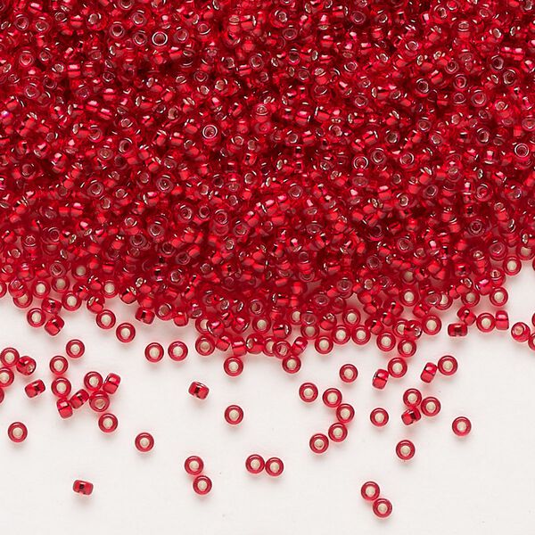 Seed bead, Miyuki, glass, pkg/250g, #15 rocaille, transparent silver-lined red, (RR-1419). image number 0
