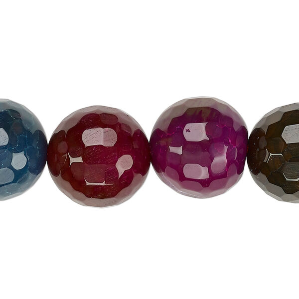 Bead, agate and Malaysia "jade" (dyed / heated), multicolored, 15-16mm faceted round, B grade, Mohs hardness 6-1/2 to 7. Sold per 15-inch strand. image number 0