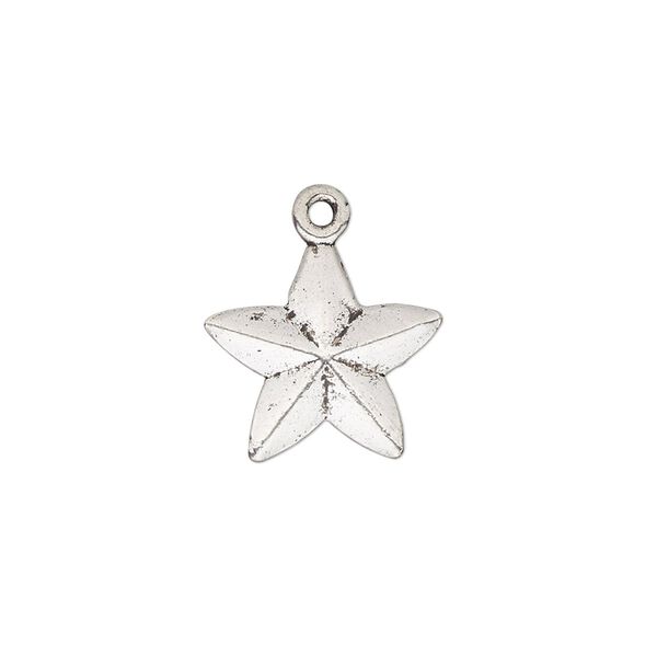 Charm, antique silver-plated "pewter" (zinc-based alloy), 15x15mm double-sided faceted star. Sold per pkg of 10. image number 0