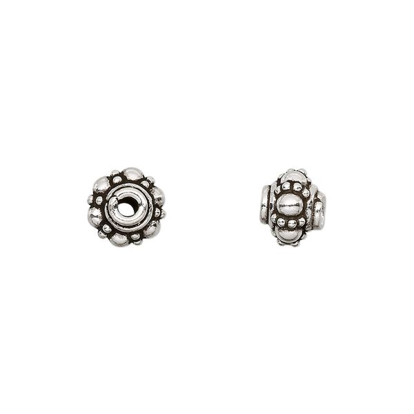 Bead, antiqued sterling silver, 8x6mm beaded rondelle. Sold per pkg of 4. image number 0