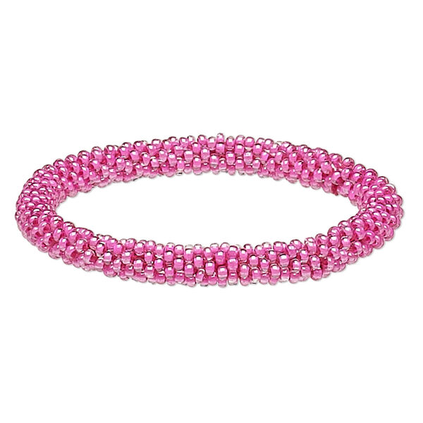Bracelet, bangle, glass and cotton, dark pink, 7.5mm wide, 8 inches. Sold per pkg of 2. image number 0