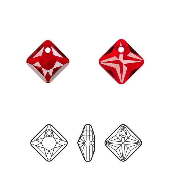 Drop 2pk light Siam, Crystal Passions® 11.5mm pendant princess cut 6431 image number 0