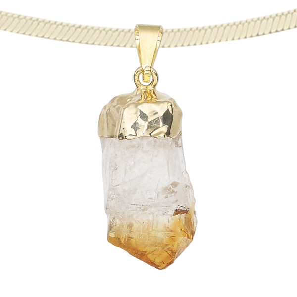 Citrine / copper / brass 1pkg1, hand-cut gold-plated point pendant 19x13mm-38x20mm image number 0