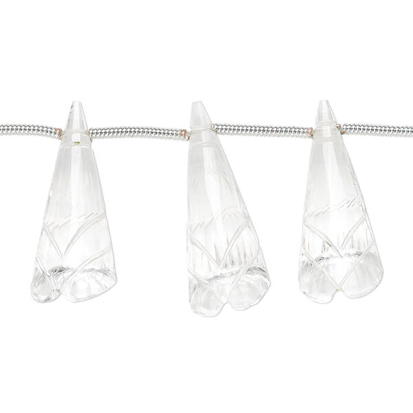 Quartz crystal 1pkg5, hand-cut top-drilled carved cone flower bead natural graduated 18x8mm-24x10mm image number 0