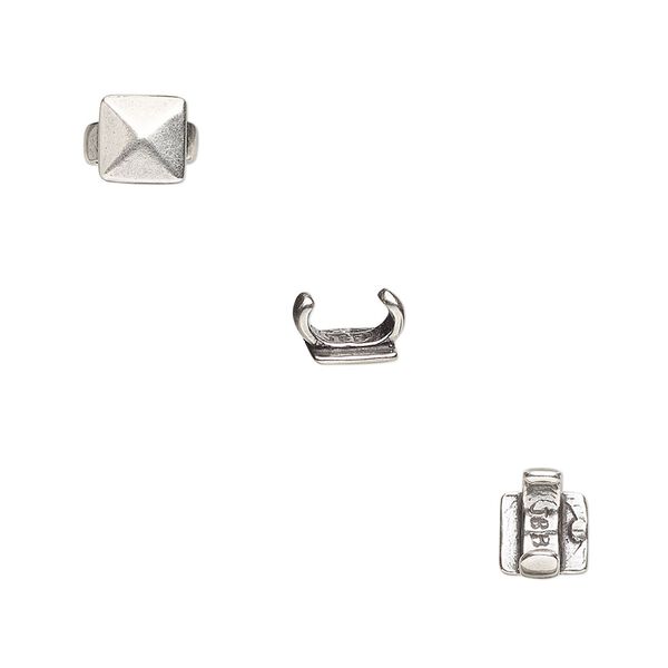 Component, JBB Findings, antique silver-plated brass, 6x6mm faceted square, 5x2mm inside diameter. Sold per pkg of 2. image number 0