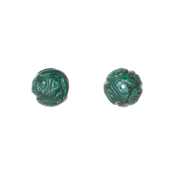 Malachite 1pkg2, hand-cut carved round bead natural B grade, 10mm image number 0