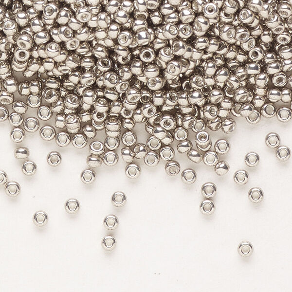 Seed bead, Miyuki, glass, pkg/250g, #11 rocaille, opaque galvanized pewter, (RR-1095). image number 0