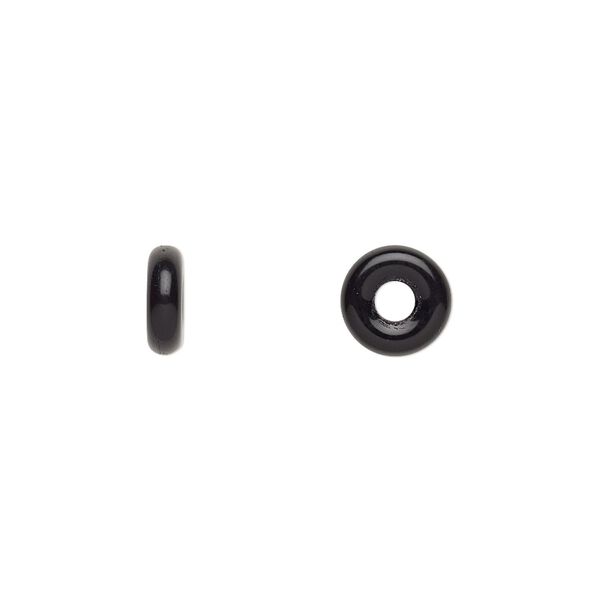 Bead, Czech pressed glass, jet, 8x2.5mm ring. Sold per pkg of 50. image number 0