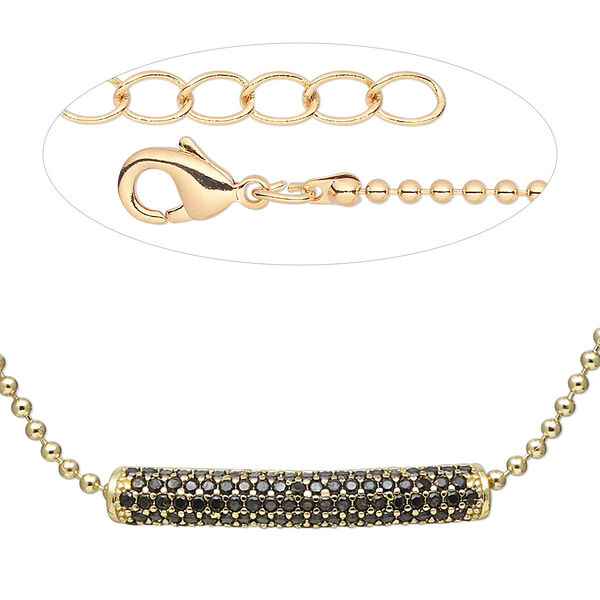 Necklace, Everyday Jewelry™, cubic zirconia and gold-finished brass bead and gold-finished brass chain, 18 inches. Sold individually. image number 0
