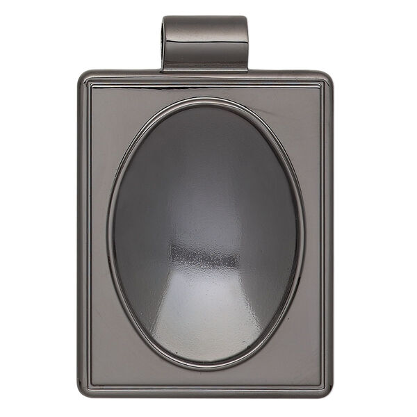Pendant, Almost Instant Jewelry®, gunmetal-plated "pewter" (zinc-based alloy), 45x30mm single-sided rectangle with 30x22mm oval setting and tube bail. Sold individually. image number 0