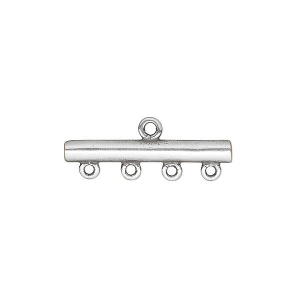 End bar, JBB Findings, antique silver-plated brass, 25x3mm single-sided bar with 4 bottom loops. Sold per pkg of 2. image number 0