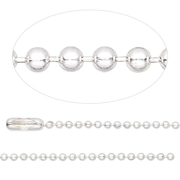 Chain, sterling silver and sterling silver-filled, 1.8mm ball, 16 inches with ball chain connector. Sold individually. image number 0
