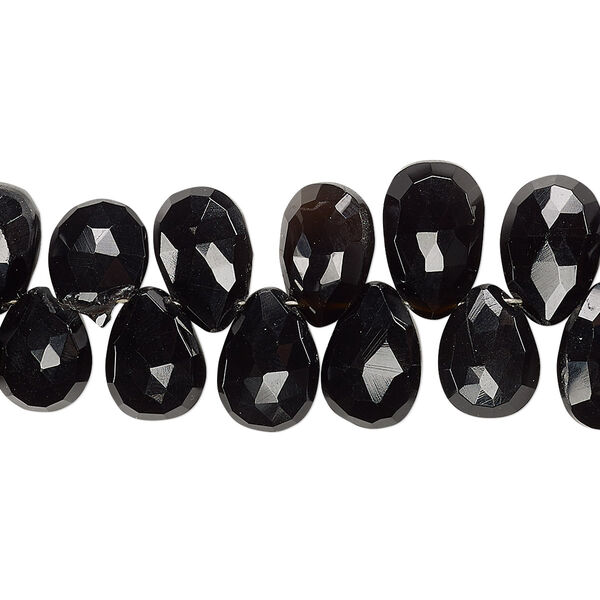 Black onyx 1pkg1, hand-cut top-drilled faceted puffed teardrop bead B grade, 4 inch 9x7mm-12x8mm image number 0