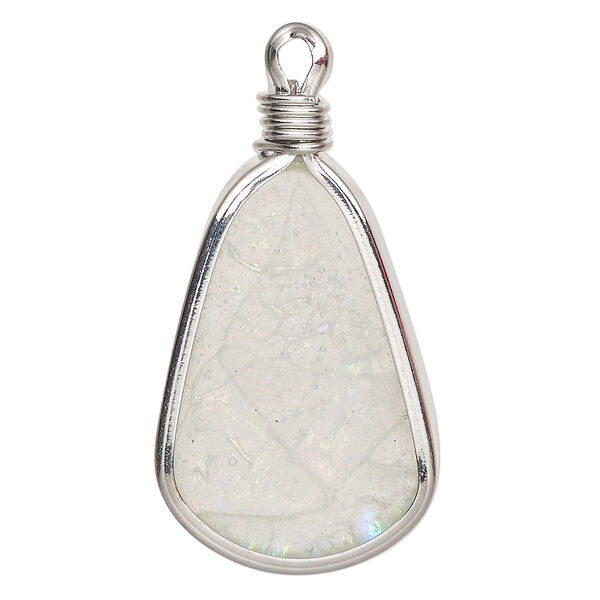 Focal steel resin 1pk 48x24mm-51x25mm teardrop, antique silver finish iridescent clear image number 0