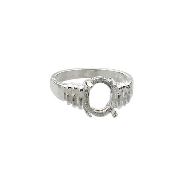Ring, sterling silver, tri-slash band with 10x8mm 4-prong oval setting, size 7. Sold individually. image number 0