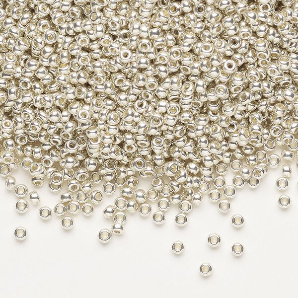 Seed bead, Preciosa Ornela Czech glass, pkg/50g, #11 rocaille, opaque metallic terra dyed silver clear, (18503). image number 0