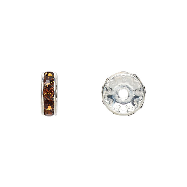Bead 4pk smoked topaz silver plate foil back, Crystal Passions® 10x3.5mm rondelle 77510 image number 0