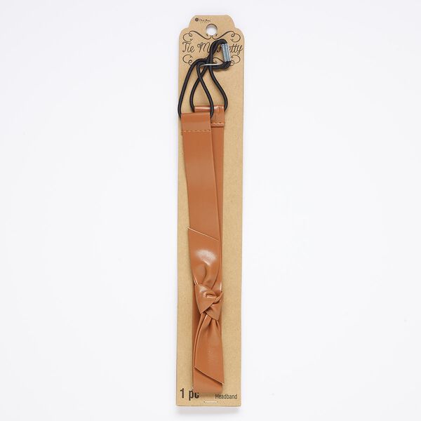Headband, elastic / vinyl / silver-finished steel, brown, 20mm wide with bow, 20 inches. Sold individually. image number 0