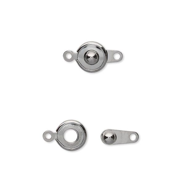 Clasp, button, gunmetal-plated brass, 7.5mm round. Sold per pkg of 10. image number 0