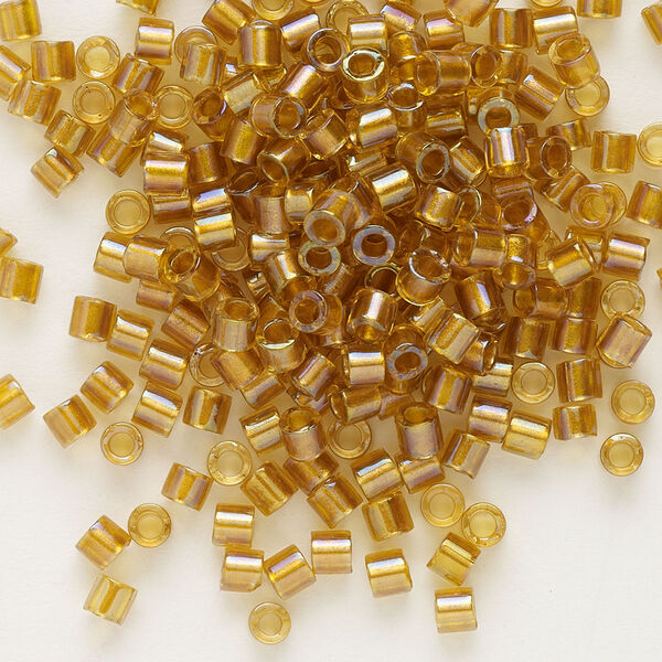 Seed bead, Delica®, glass, pkg/250g, #8 round, translucent topaz-lined luster topaz (DBL-0065). image number 0