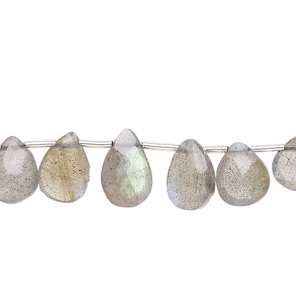 Labradorite 1pkg1, hand-cut top-drilled faceted puffed teardrop bead natural B- grade, 4 inch graduated 7x5mm-11x7mm image number 0