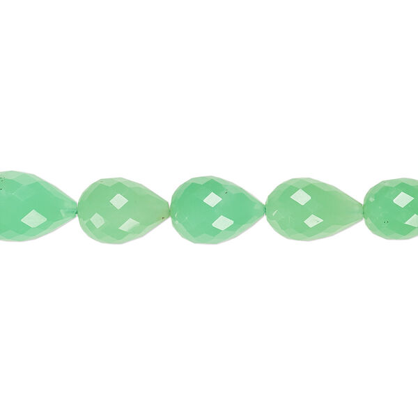 Chrysoprase 1pkg1, hand-cut faceted teardrop bead natural 8 inch graduated 8x5mm-12x9mm image number 0