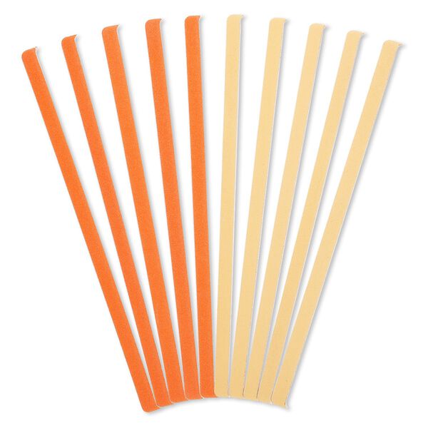 Sanding file, abrasive and foam, orange and peach, 240 and 320 grit, 5-3/4 x 1/4 inch rectangle. Sold per pkg of 10. image number 0