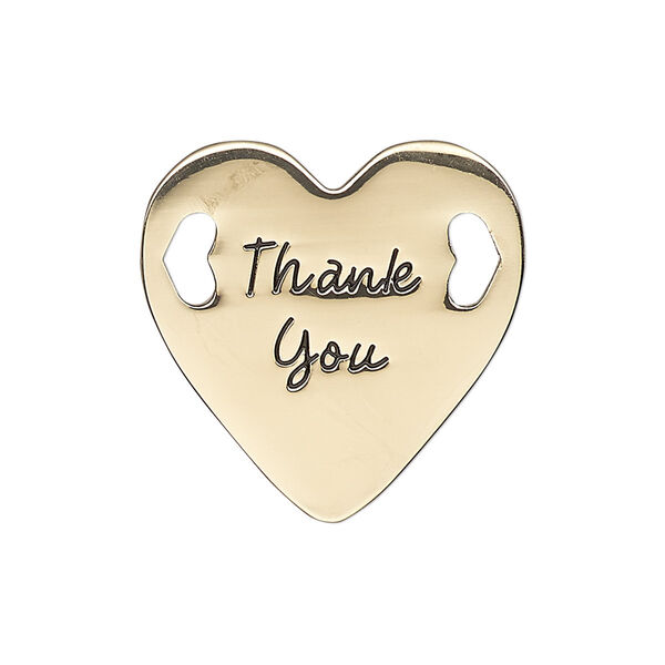 Link, antique gold-finished "pewter" (zinc-based alloy), 25.5mm single-sided flat heart with "Thank You." Sold individually. image number 0