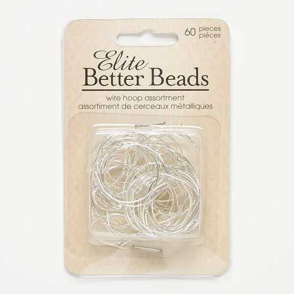 Beading hoop mix, silver-finished "pewter" (zinc-based alloy), 20-32mm round. Sold per pkg of 60. image number 0