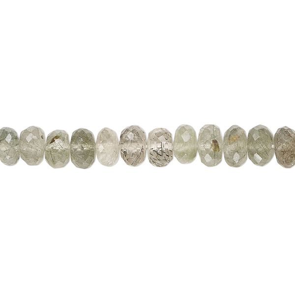 Tourmalinated quartz 1pkg1, hand-cut micro-faceted rondelle bead natural 14 inch 5x3mm-6x4mm image number 0