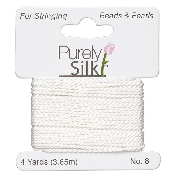 Thread, Purely Silk™, white, heavy, size #8, 33-pound test. Sold per 4-yard card. image number 0