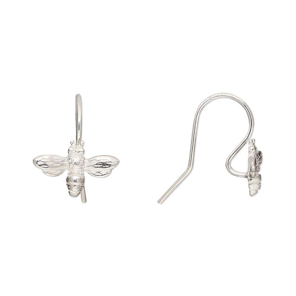 Ear wire fishhook 1pkg2 Amoracast® sterling silver, 15mm / 13x8.5mm bumble bee / open loop, 20 gauge 1 pair image number 0