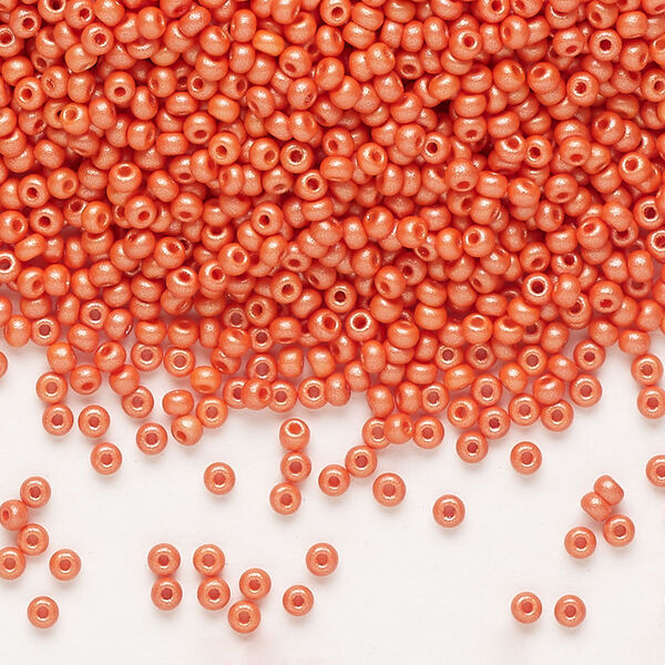 Seed bead, Preciosa Ornela Czech glass, pkg/500g, #11 rocaille, opaque PermaLux dyed orange chalkwhite, (22004). image number 0