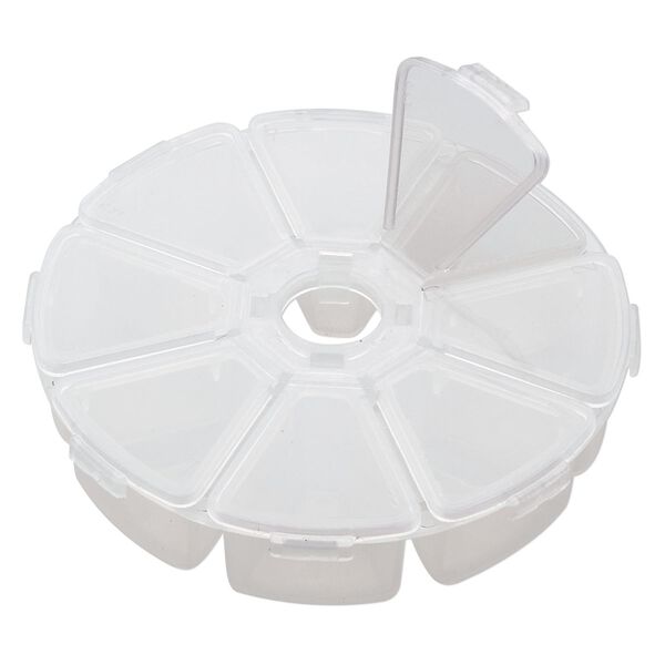Organizer, clear plastic, 4x1 inches with 3/4 inch center hole, round with 8 compartments. Sold individually. image number 1