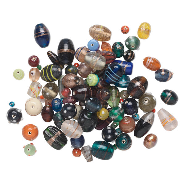 Bead mix, lampworked glass, mixed colors, 6mm-27x21mm mixed shapes. Sold per 250-gram pkg, approximately 45-90 beads. image number 0