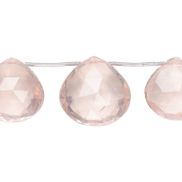 Rose quartz 1pkg1, hand-cut top-drilled faceted puffed teardrop bead natural 5 inch graduated 14x12mm-18x17.5mm image number 0