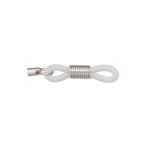 Eyeglass holder, rubber and imitation rhodium-finished steel, clear, 22x6mm with 4x2.5mm cord end / 5mm open jump ring / adjustable coil. Sold per pkg of 20. image number 0