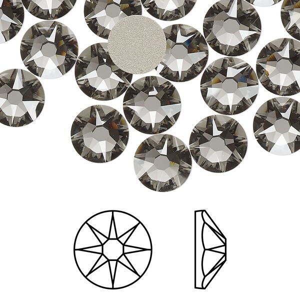 Flat back 12pk black diamond foil back, Crystal Passions® 8.412-8.672mm rose round SS40 2088 image number 0