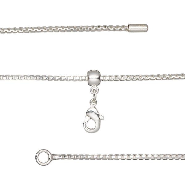 Chain, silicone and silver-plated brass, 1.2mm box, adjustable from 16 to 23-1/2 inches with lobster claw clasp and adjustable slider bead. Sold individually. image number 0