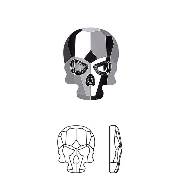 Flat back 30pk jet hematite, Swarovski® 18x14mm skull 2856 image number 0