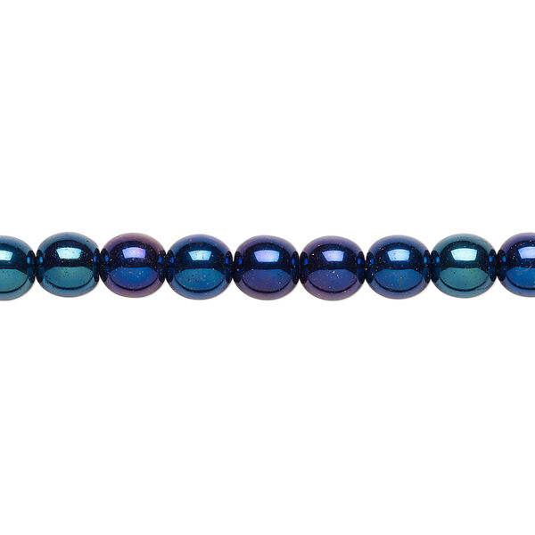 Bead, Czech glass druk, opaque iris blue, 6mm round. Sold per 15-1/2" to 16" strand. image number 0