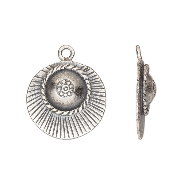 Drop, Hill Tribes, antiqued fine silver, 19mm single-sided round with rope design. Sold individually. image number 0